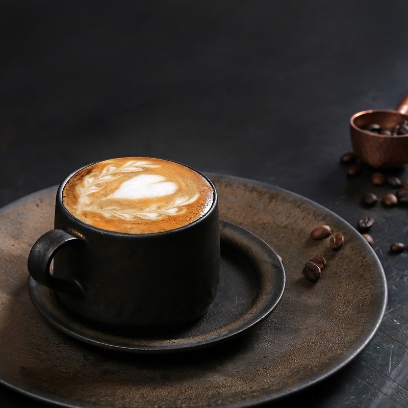 Pottery Mugs Black - Iron Glaze Coffee Cup and Saucer(280ml)