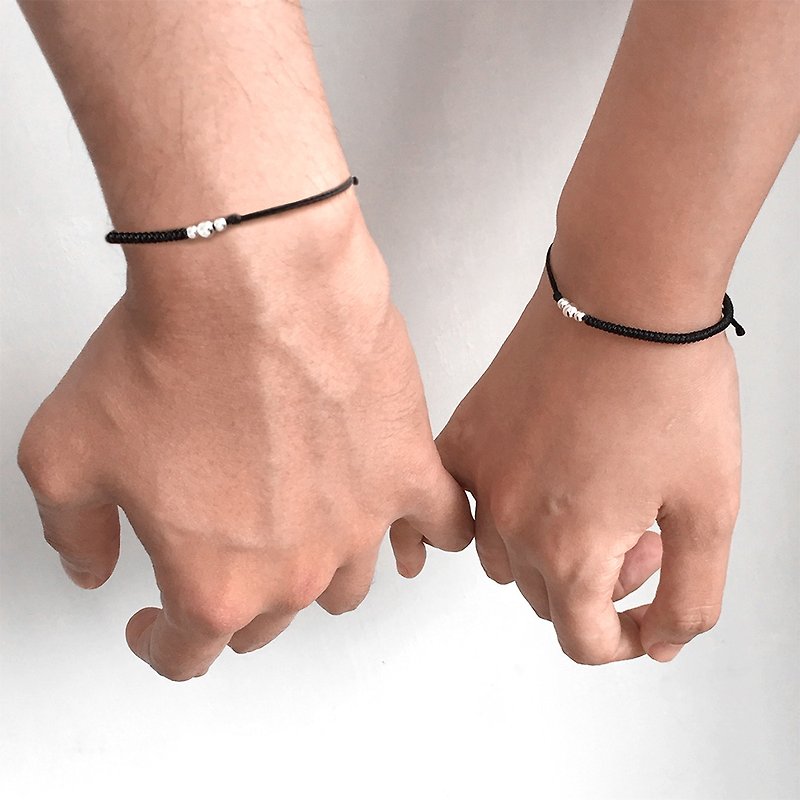 黑色情侶銀珠手繩 | 銀手鍊 | 純銀手鍊|情侶手鍊|銀珠手鍊(套裝)