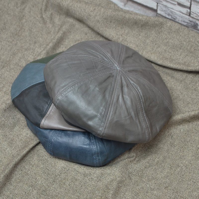 貝雷帽 韓國流行皮帽 羊皮藝術家 灰色 扁帽 新年 情人節禮盒