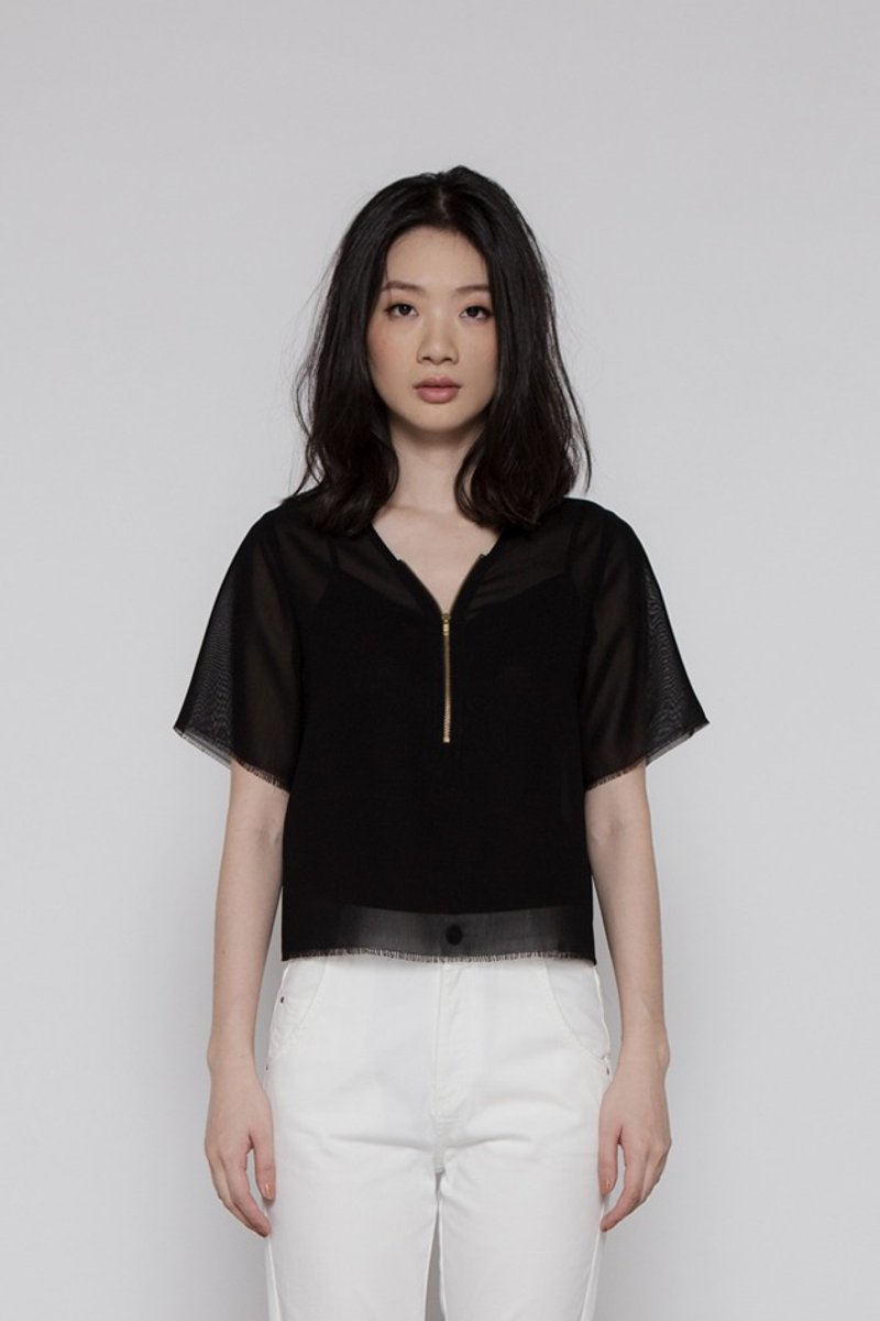 個性宣言 V領拉鍊上衣 Adjustable zipped Statement V-neck Top 黑色 - 女上衣/長袖上衣 - 其他材質 