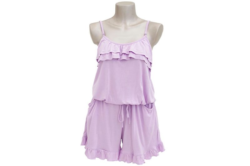 Adult cute camisole ruffle all-in-one <Lavender> - กางเกงขายาว - วัสดุอื่นๆ สีม่วง