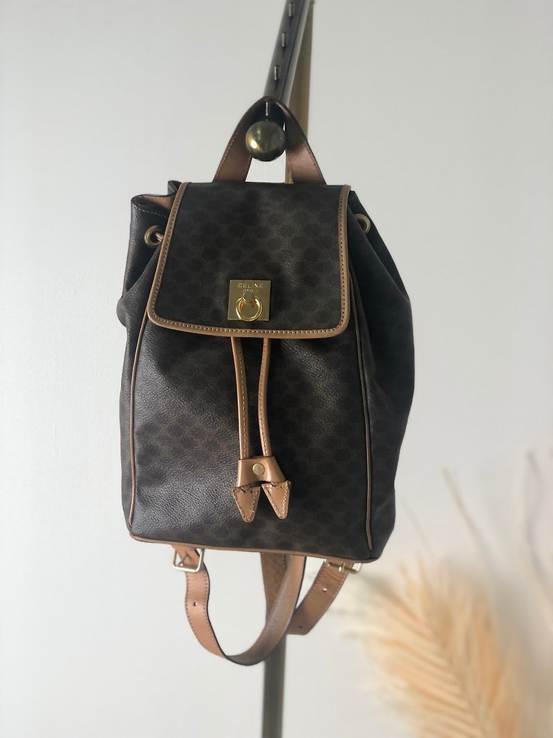 [Delivered directly from Japan, famous used packaging] CELINE Macadam Gancini leather backpack Brown vintage vintage old bsm3xz - Backpacks - Genuine Leather Brown
