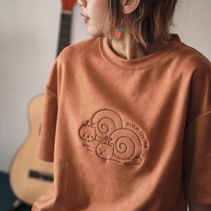 Slow Living suede T-shirt - Women's T-Shirts - Other Man-Made Fibers 