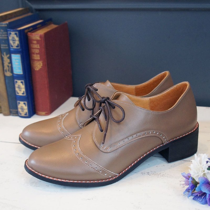 GT full leather latte color oxford shoes - รองเท้าอ็อกฟอร์ดผู้หญิง - หนังแท้ สีนำ้ตาล