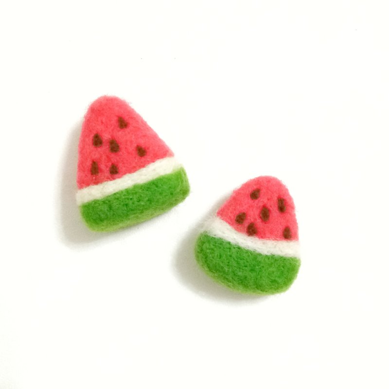清涼可口西瓜-單邊羊毛氈耳環 - 耳環/耳夾 - 羊毛 紅色