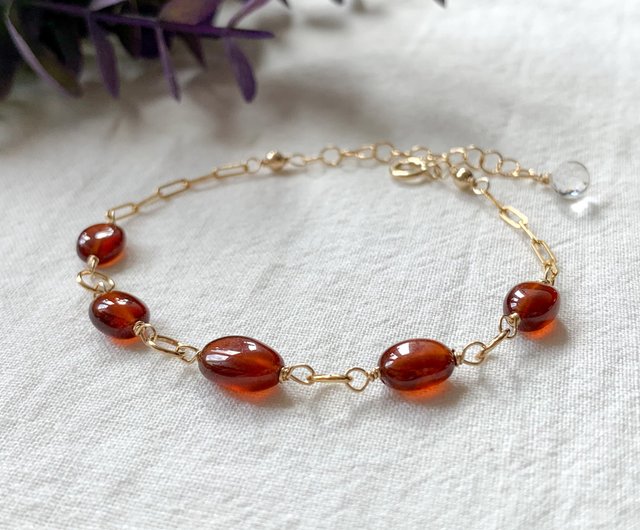 14kgf Hessonite Garnet Station Bracelet - 設計館marimello handmade