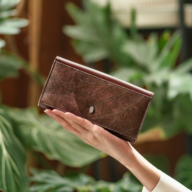 Vegan Fold-over Purse - Spice Brown - 皮夾/長短夾/錢包 - 植物．花 咖啡色