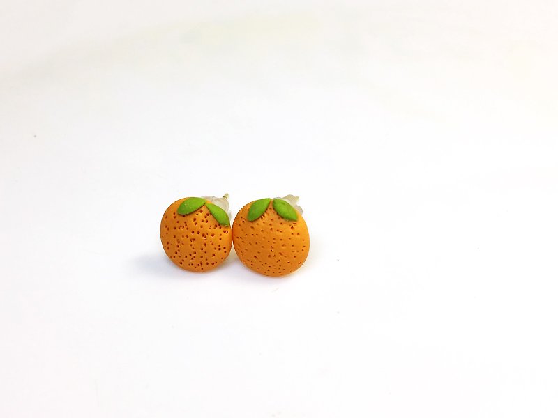 小橘子耳針 - 耳環/耳夾 - 其他材質 橘色