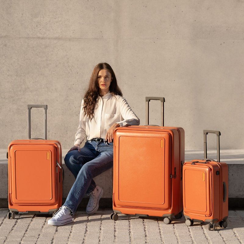 URBANITE 3合1 - 可擴展4輪TSA鎖定翻蓋式行李箱 - 陶土色 - 行李箱 / 旅行喼 - 聚酯纖維 橘色