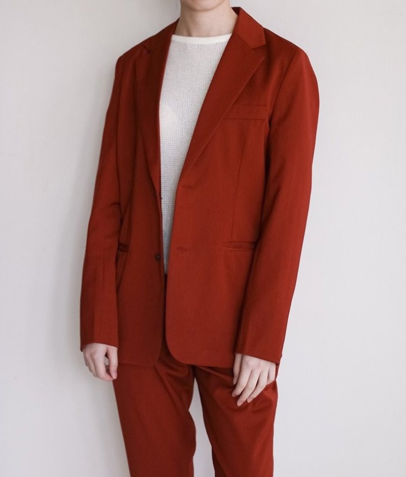 Vermillion Suit set 鐵鏽紅成套西裝 - 女西裝外套 - 棉．麻 