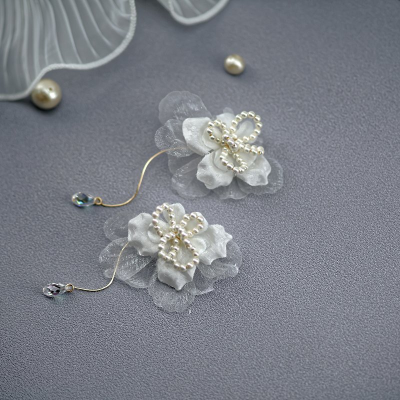 Paradise | Multilayered Bold and Stylish Crystal Earrings - Earrings & Clip-ons - Resin White