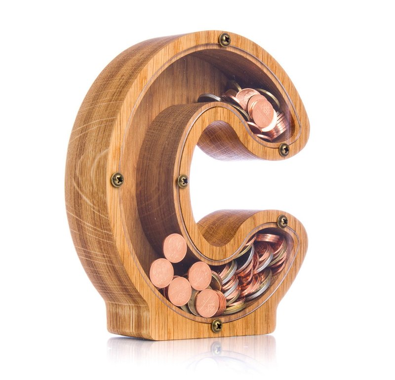 Personalized baby boy piggy bank LETTER Wooden coin bank Grandchild - Coin Banks - Wood 