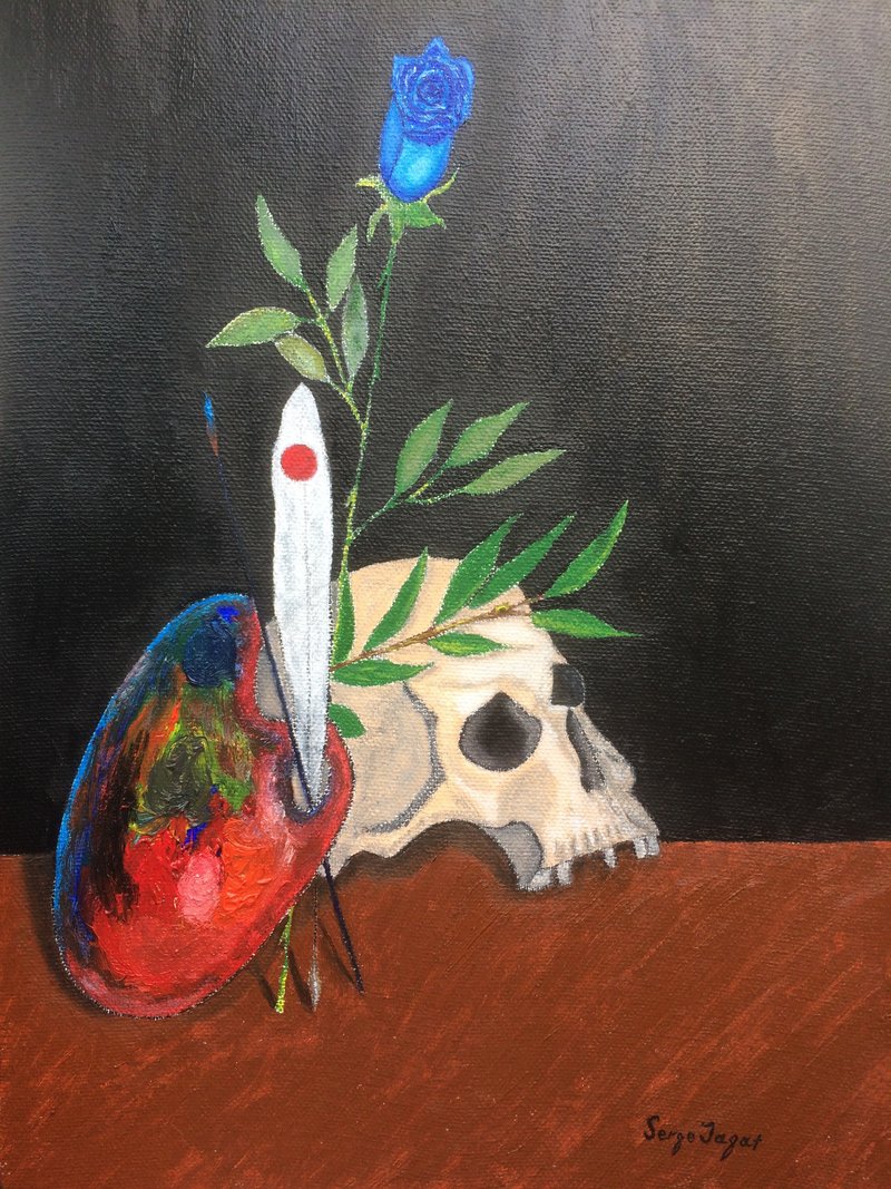Gothic home decor Vanitas. Still life with a skull Art 靜物 原畫 - 壁貼/牆壁裝飾 - 其他材質 多色
