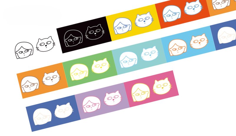 大眼瞪小眼 わたし と ねこ の 日常まんが 素材 和紙膠帶 5米卷 - 紙膠帶/和紙/PET - 其他材質 多色