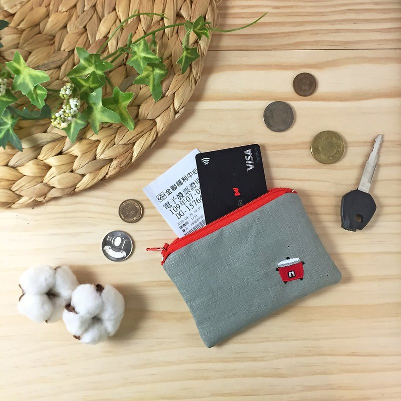 Naji little things. Taiwan embroidered coin purse-Taiwan electric pot - Coin Purses - Cotton & Hemp Gray