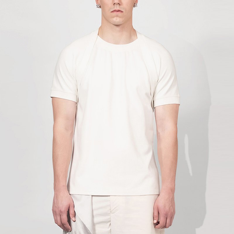 Double Layered Shoulder Detail Shirt in White - Men's T-Shirts & Tops - Other Man-Made Fibers White