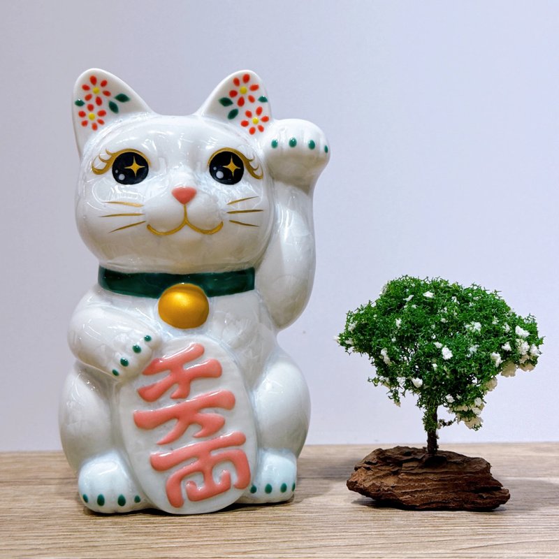 【京燒雅緣】日本清水燒招財貓 | 花結晶 白 千万両 左 - 擺飾/家飾品 - 瓷 白色