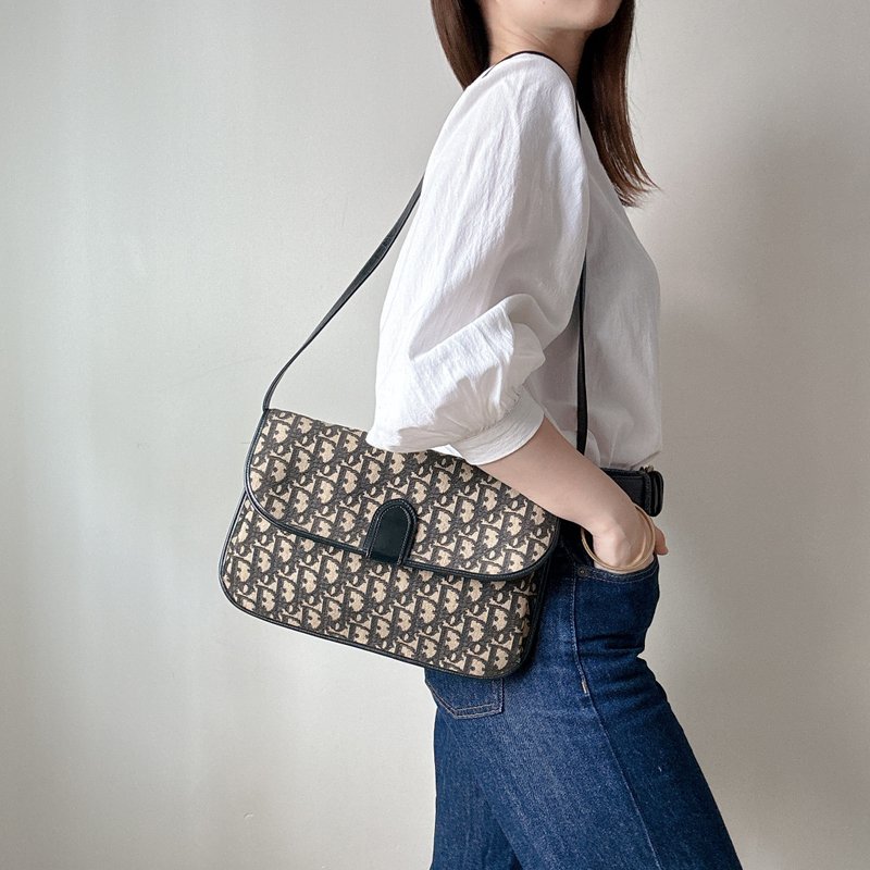 中古美品 Christian Dior Oblique 單肩包 - 側背包/斜背包 - 棉．麻 黑色