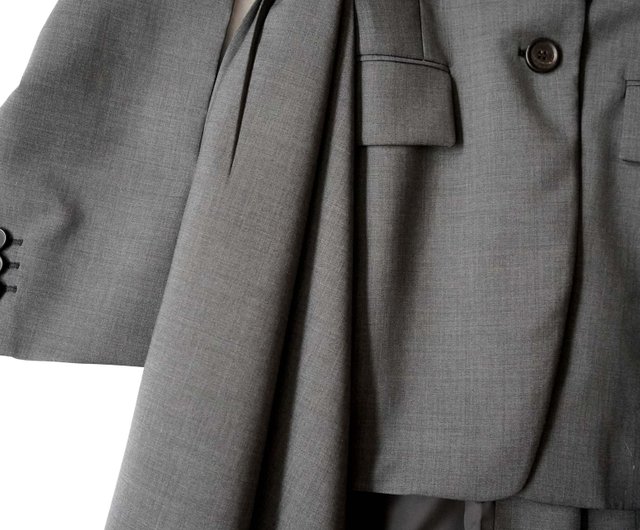 PRADA Women's Gray Pleated Hem Loose-Fit Long Sleeve Blazer