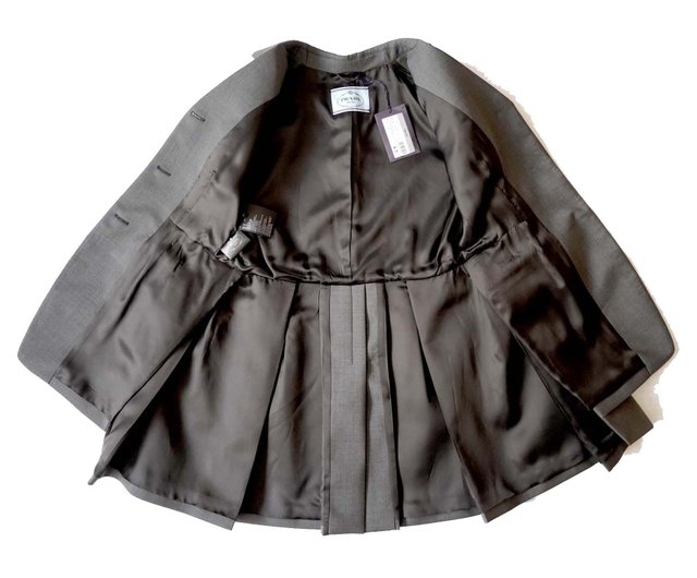 PRADA Women's Gray Pleated Hem Loose-Fit Long Sleeve Blazer