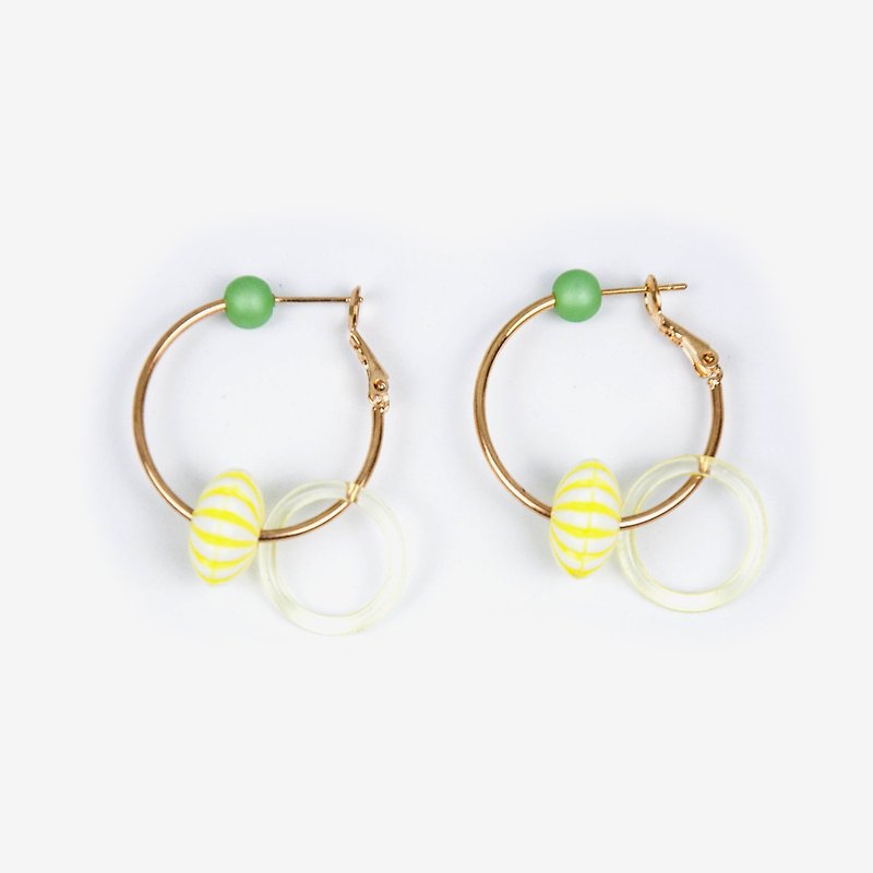 黃檸檬耳環 - 耳環/耳夾 - 玻璃 黃色
