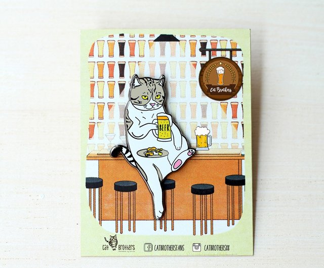 猫飲用ビアピン 猫エナメルピン 猫ラペルピン ハードエナメルピン ショップ Cat Brothers ブローチ Pinkoi