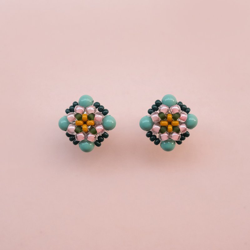 Malachite Green Tile Earrings - ต่างหู - แก้ว สึชมพู