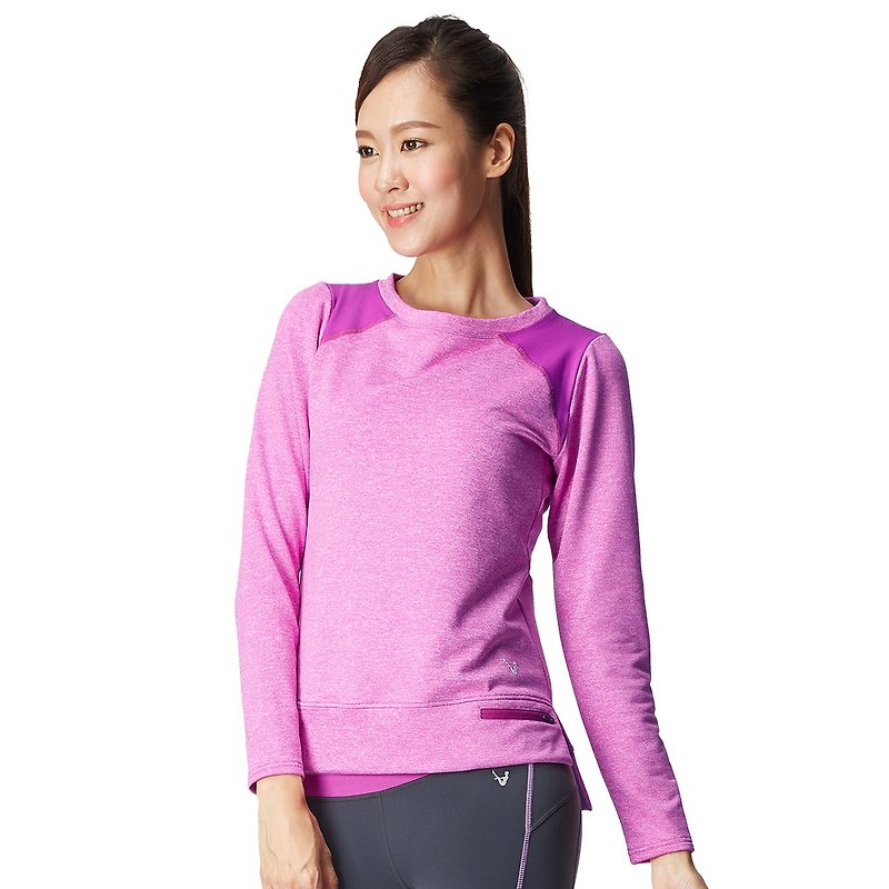 【MACACA】美形自由輕暖長T - BTW3302  桃紫 - 瑜珈服/瑜珈褲 - 聚酯纖維 粉紅色