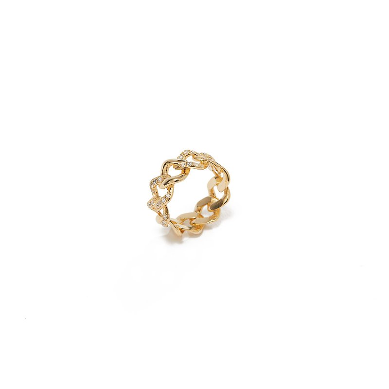 Chain Gemstone Ring 925 Silver Thick Plated 18K Gold Cascade Diamond Ring - แหวนทั่วไป - เงินแท้ สีทอง