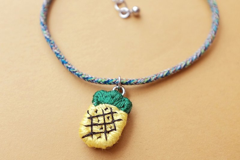 by.dorisliu (emoji hand-embroidery bracelet) pineapple - Bracelets - Thread Yellow