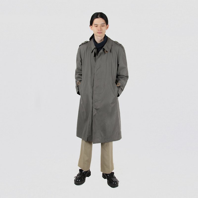[Egg plant vintage] solid color loose outline men's vintage trench coat - เสื้อสูท/เสื้อคลุมยาว - เส้นใยสังเคราะห์ 