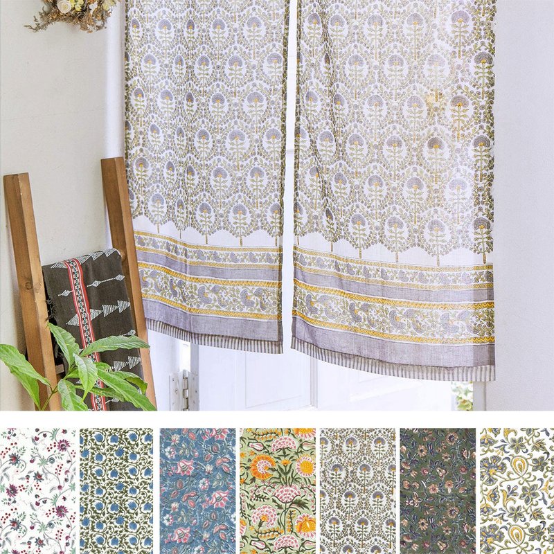 【予約】インドエスニック柄ドアカーテン - のれん・表札 - コットン・麻 カーキ