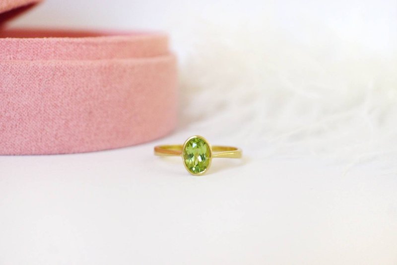 Natural Peridot Silver 925 Ring with Gold plated - General Rings - Sterling Silver Green