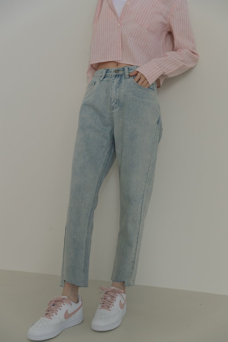 [Brand original] Lena lazy style loose fit washed blue denim jeans - Women's Pants - Cotton & Hemp Blue