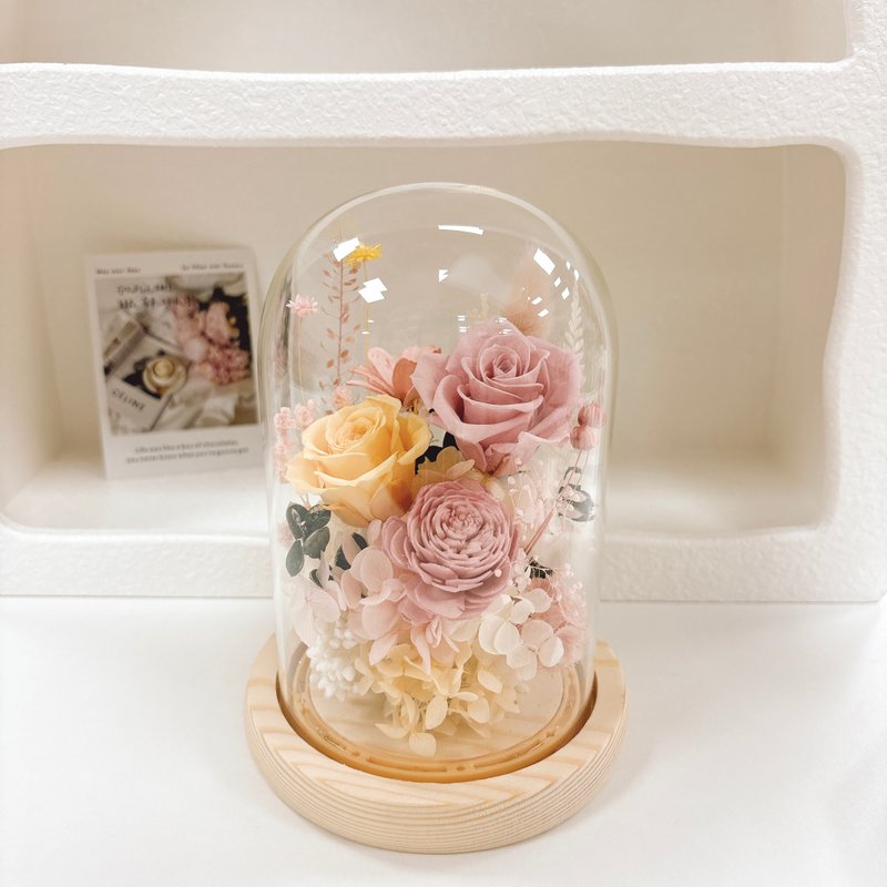 Everlasting flower night light glass shade - pink and yellow diffuser opening birthday gift yuflorist - โคมไฟ - พืช/ดอกไม้ หลากหลายสี