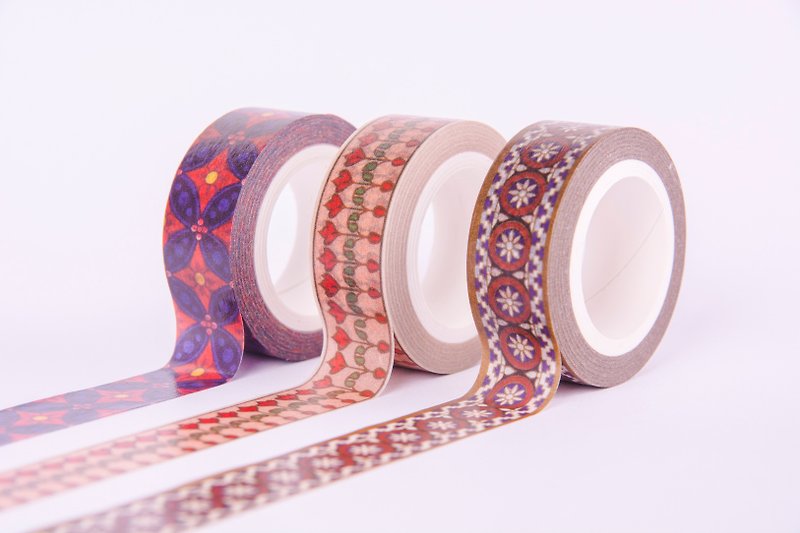 日本和紙膠帶：復古花紋三巻限量組合 - 紙膠帶 - 紙 多色