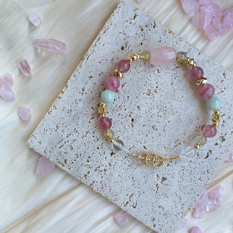 Pink crystal 14K gold-filled crystal bracelet design cherry blossom rain strawberry crystal gold titanium crystal good luck crystal gift - Bracelets - Crystal Multicolor