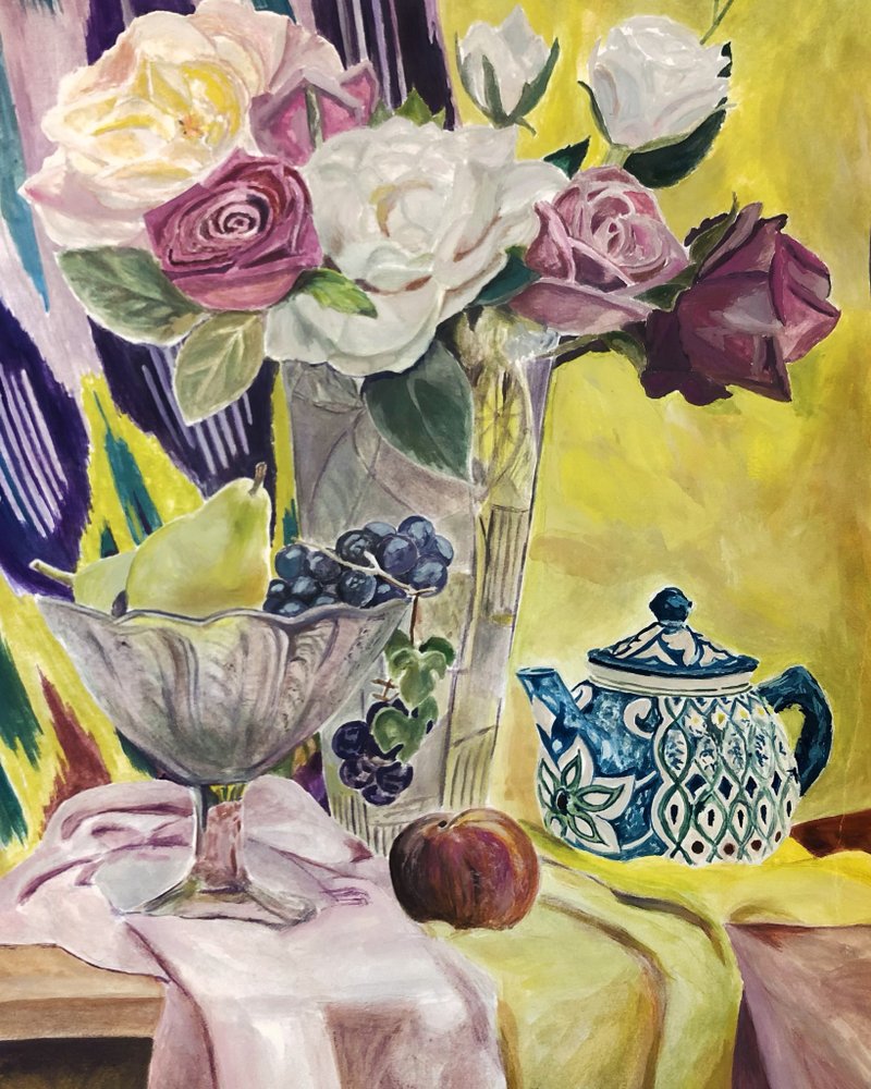 still life with flowers original gouache painting modern painting wall art - 壁貼/牆壁裝飾 - 其他材質 多色
