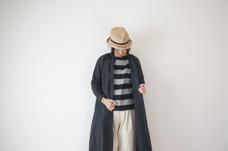 Cotton / Linen stripe One-piece Court - 洋裝/連身裙 - 棉．麻 