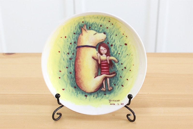 Embrace the 5-inch bone china plate with two birthday gifts / hand-painted / dessert plate / cake plate