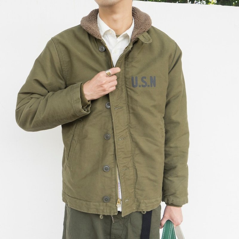 Japanese with winter replica Navy N-1 deck jacket jacket DECK JACKET thick N1 men's cotton suit - เสื้อโค้ทผู้ชาย - ผ้าฝ้าย/ผ้าลินิน สีเขียว