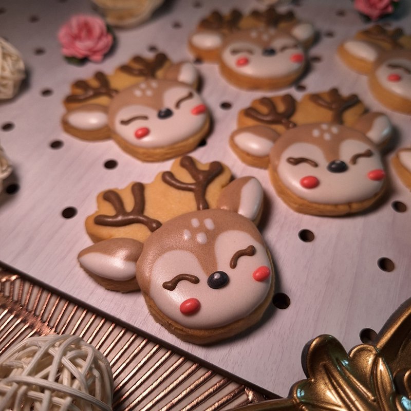 [Wendy Puffs] Frosted Sugar Biscuit Saliva Cookies - Christmas Elk and Sika Deer Style - Comes with Red Line Saliva Poems - คุกกี้ - วัสดุอื่นๆ 