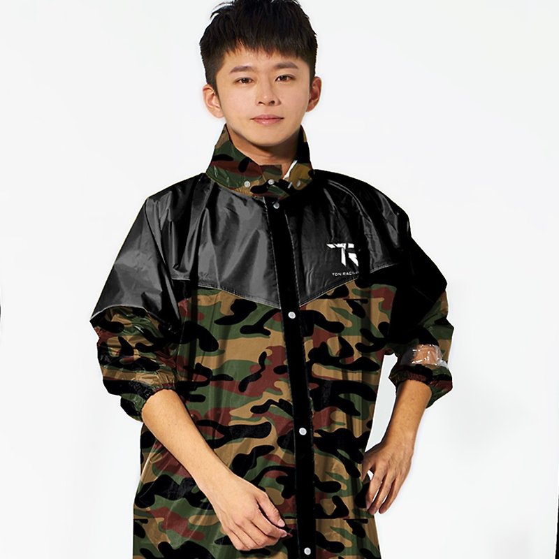 TDN camouflage front open raincoat raincoat (Taiwan non-toxic leather waterproof raincoat)-Army Green - Umbrellas & Rain Gear - Waterproof Material Green