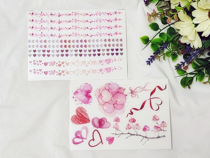 Valentine's Season Heart line and deco Stickers 2MIX - PET (philip's store) - สติกเกอร์ - กระดาษ สึชมพู