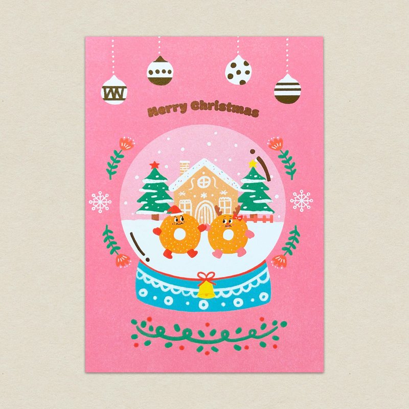 甜甜圈小子的糖霜聖誕/燙金明信片 - 卡片/明信片 - 紙 多色