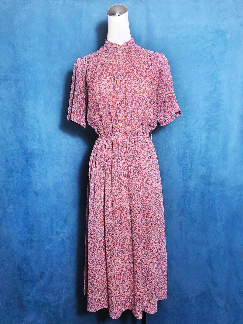 Spring flower chiffon sleeveless vintage dress / abroad brought back VINTAGE - ชุดเดรส - เส้นใยสังเคราะห์ สึชมพู