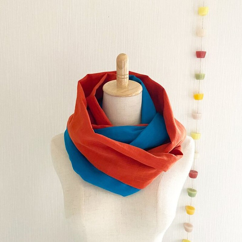 Made in Japan High quality slab double gauze bicolor snood turquoise blue orange - Knit Scarves & Wraps - Cotton & Hemp Multicolor