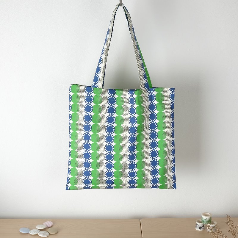 กระเป๋าผ้าคอตตอนญี่ปุ่น ลายกราฟฟิก สีเขียว น้ำเงิน (Japan Cotton) - กระเป๋าแมสเซนเจอร์ - ผ้าฝ้าย/ผ้าลินิน สีเขียว