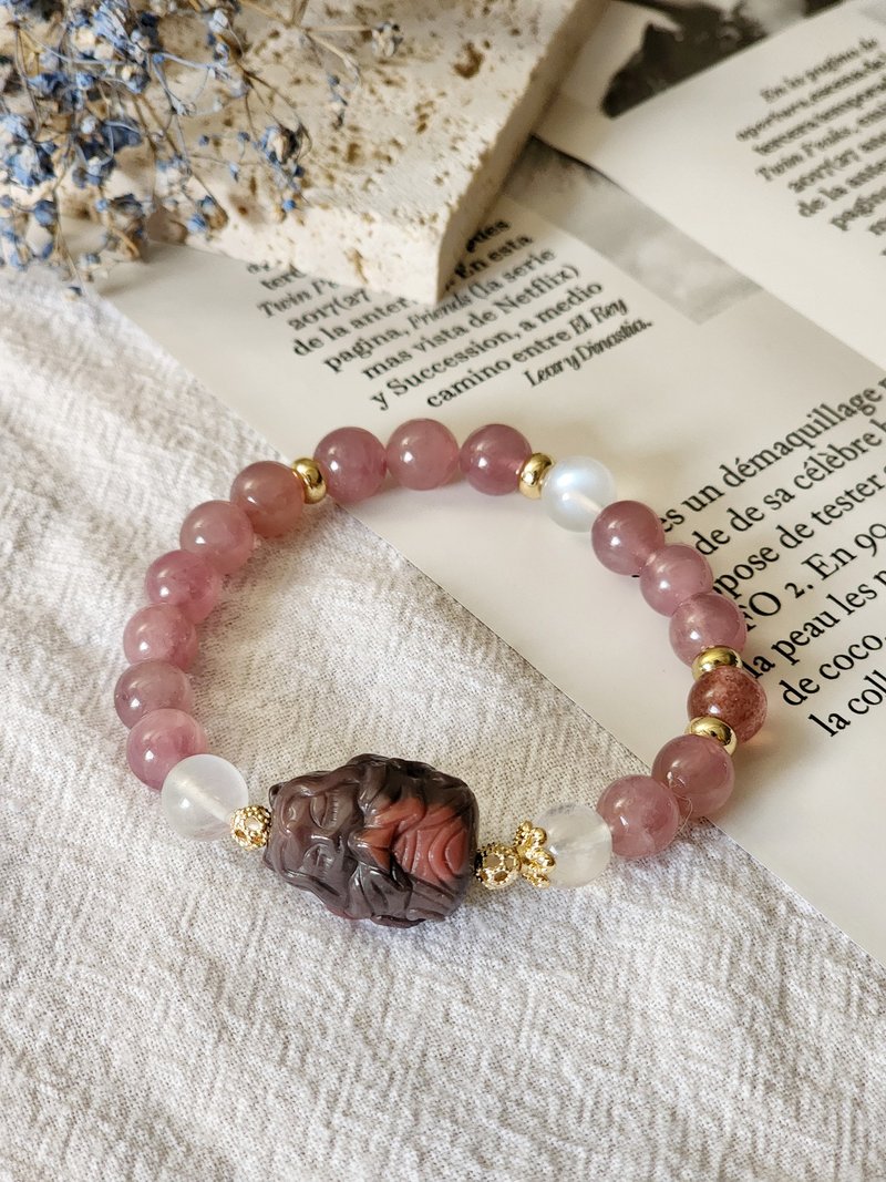 Strawberry Quartz/Blue Moonlight/Madagascar Rose Quartz/Alxa Gentle Small Daily Natural Stone Bracelet - Bracelets - Gemstone Pink