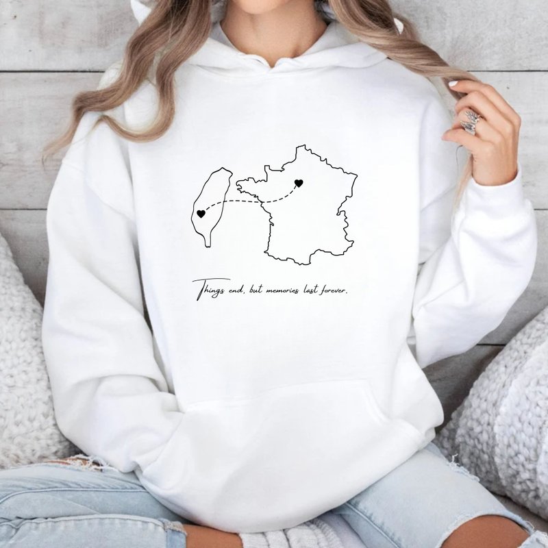 Second Home Exchange students living abroad long-distance love hooded sweatshirt long-sleeved hat t - Women's Tops - Cotton & Hemp White